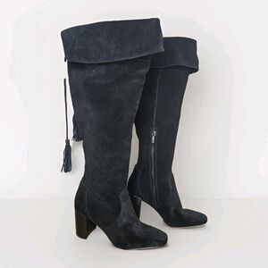 Karl Lagerfeld Paris Women's Razo Over-The-Knee Suede Boots Black Size 10M
